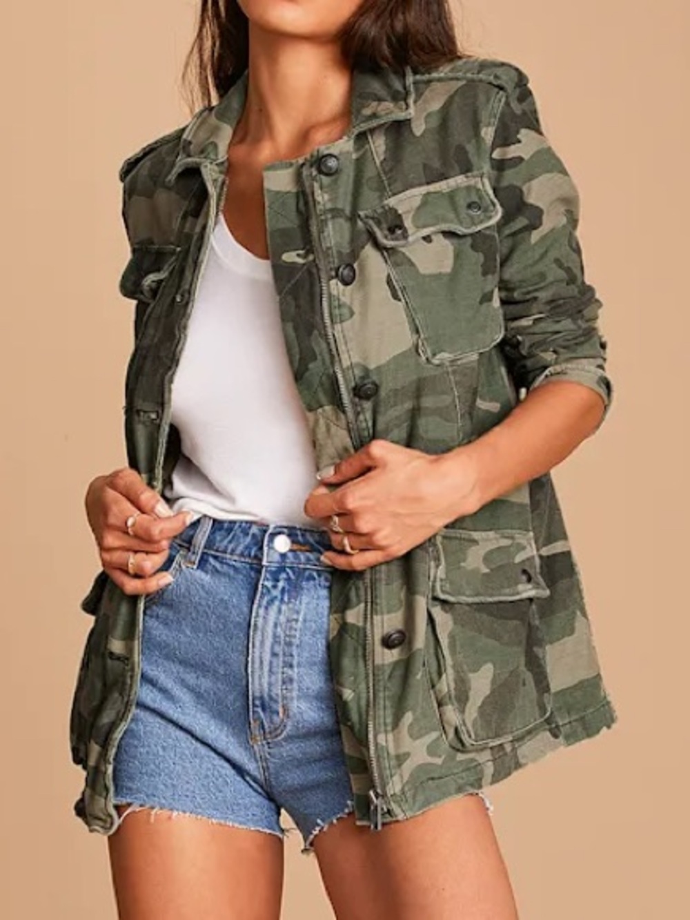 Free People Not Your Brother's Green Camo Print Surplus Jacket - Picture 2 of 12